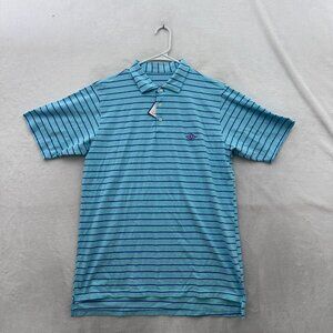 B Draddy Polo Shirt Mens M Blue Striped Golf Sports Performance Athletic